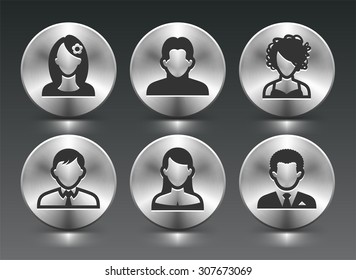 People Face Set on Silver Round Buttons