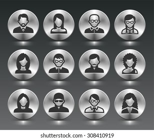 People Face Set on Silver Round Buttons