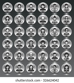 People Face Set on Silver Round Buttons