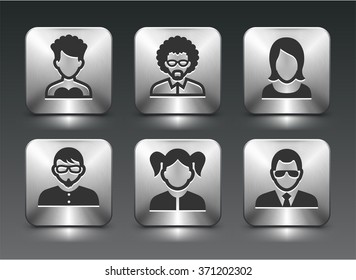 People Face Set on Silver Square Buttons
