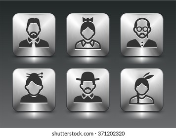 People Face Set on Silver Square Buttons