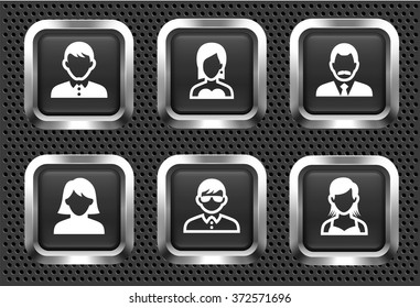 People Face Set on Silver Square Buttons