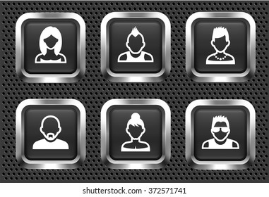People Face Set on Silver Square Buttons
