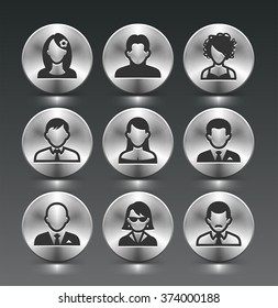 People Face Set on Silver Round Buttons