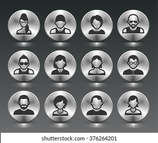 People Face Set on Silver Round Buttons