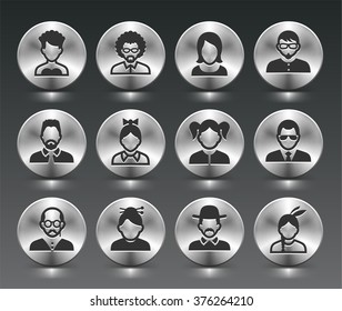 People Face Set on Silver Round Buttons