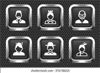 People Face Set on Silver Square Buttons