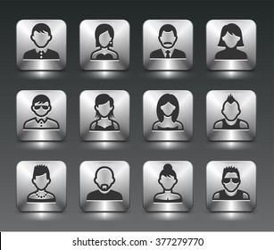 People Face Set on Silver Square Buttons