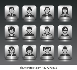 People Face Set on Silver Square Buttons