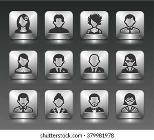People Face Set on Silver Square Buttons
