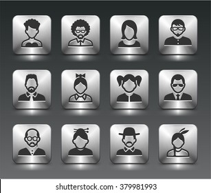 People Face Set on Silver Square Buttons
