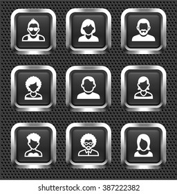 People Face Set on Silver Square Buttons