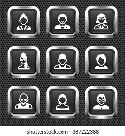 People Face Set on Silver Square Buttons