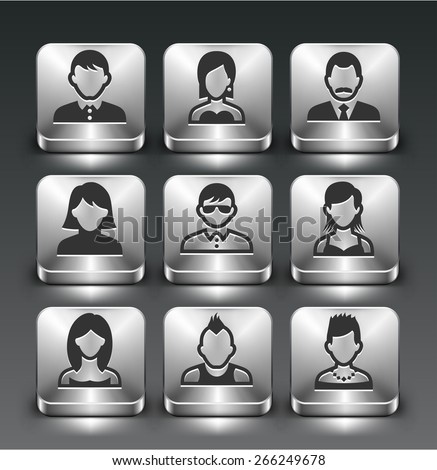 People Face Set on Silver Square Buttons