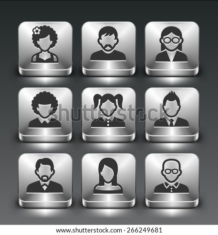 People Face Set on Silver Square Buttons