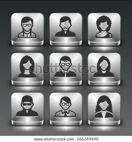 People Face Set on Silver Square Buttons