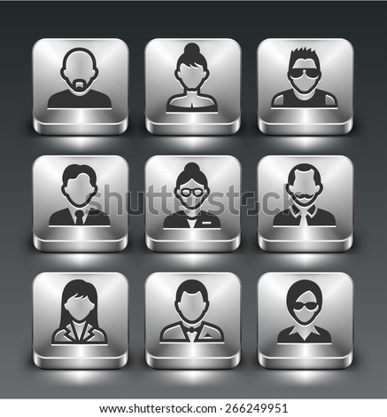 People Face Set on Silver Square Buttons