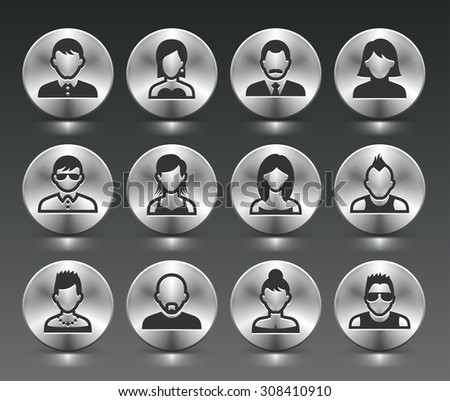 People Face Set on Silver Round Buttons