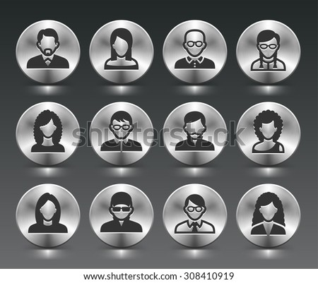 People Face Set on Silver Round Buttons