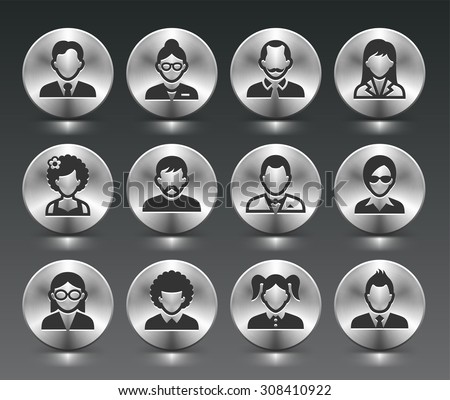 People Face Set on Silver Round Buttons