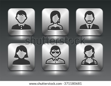 People Face Set on Silver Square Buttons