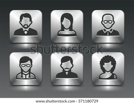 People Face Set on Silver Square Buttons