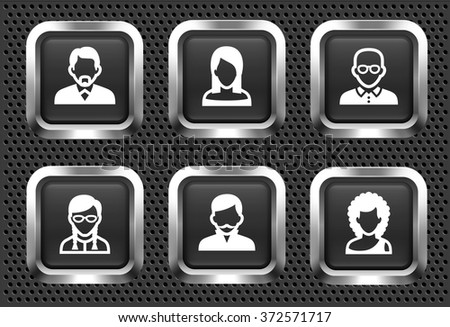 People Face Set on Silver Square Buttons