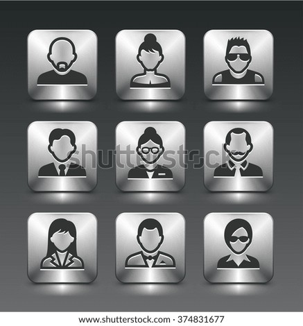 People Face Set on Silver Square Buttons