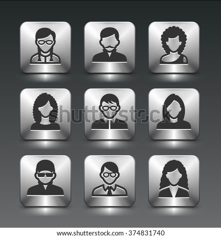 People Face Set on Silver Square Buttons