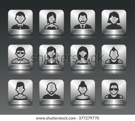 People Face Set on Silver Square Buttons