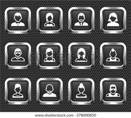 People Face Set on Silver Square Buttons