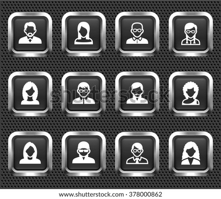 People Face Set on Silver Square Buttons