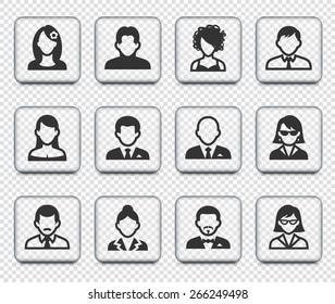 People Face Set on Transparent Square Buttons