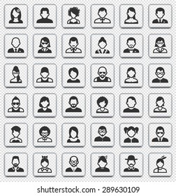 People Face Set on Transparent Square Buttons