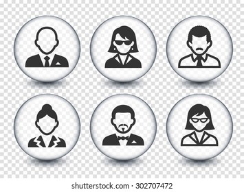 People Face Set on Transparent Round Buttons