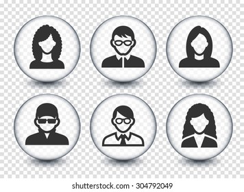 People Face Set on Transparent Round Buttons