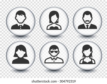 People Face Set on Transparent Round Buttons