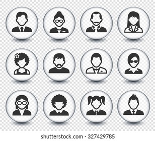 People Face Set on Transparent Round Buttons