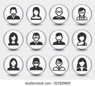 People Face Set on Transparent Round Buttons