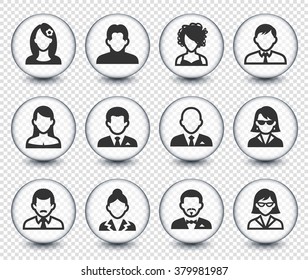 People Face Set on Transparent Round Buttons