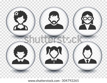 People Face Set on Transparent Round Buttons