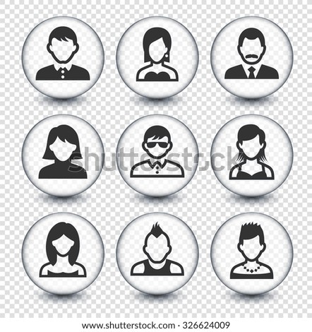 People Face Set on Transparent Round Buttons