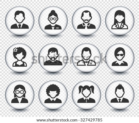 People Face Set on Transparent Round Buttons