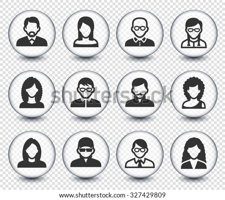 People Face Set on Transparent Round Buttons