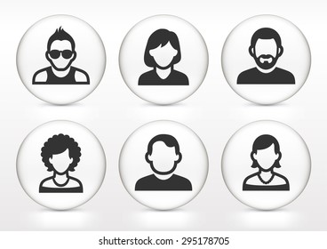 People Face Set on White Round Buttons