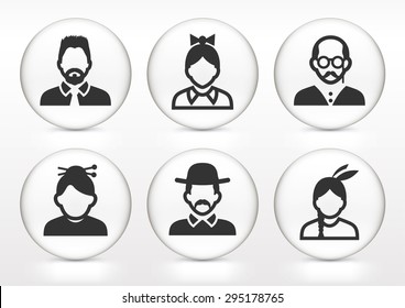 People Face Set on White Round Buttons