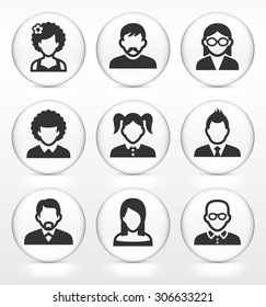 People Face Set on White Round Buttons