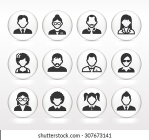 People Face Set on White Round Buttons