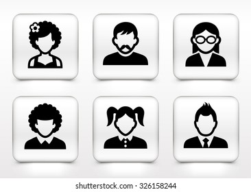 People Face Set on White Square Buttons