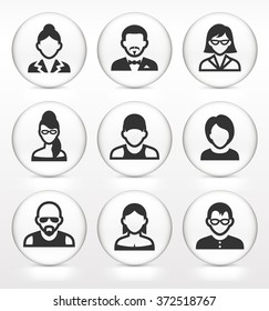 People Face Set on White Round Buttons